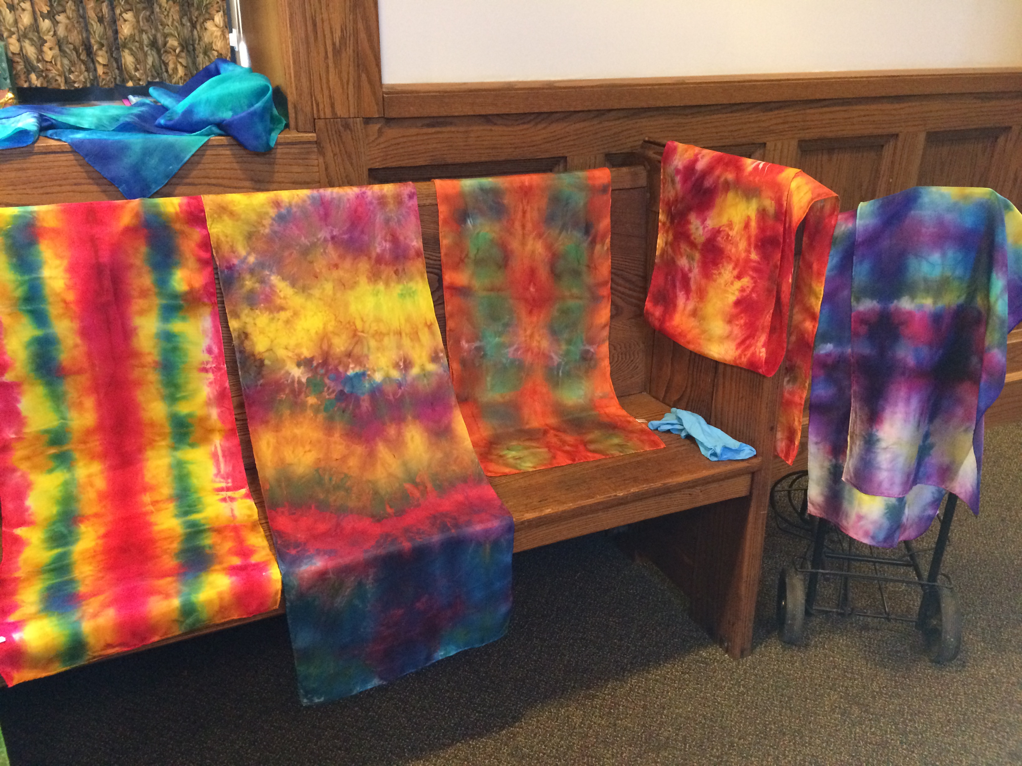 Dyeing Silk Scarves, December 2014