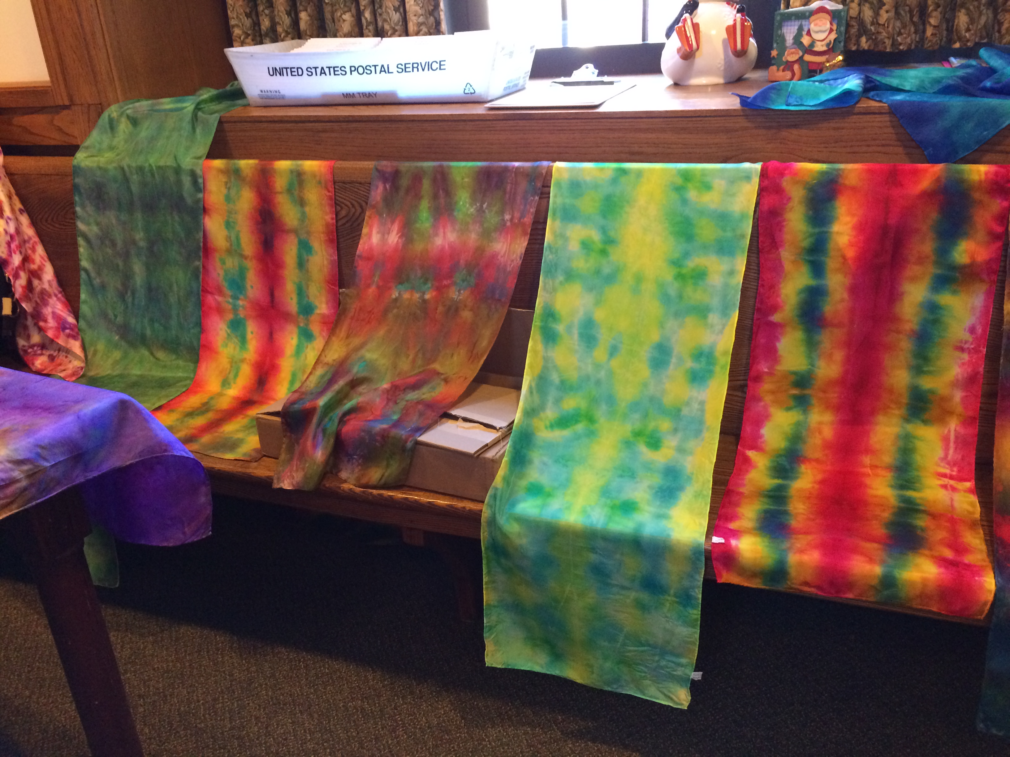 Dyeing Silk Scarves, December 2014