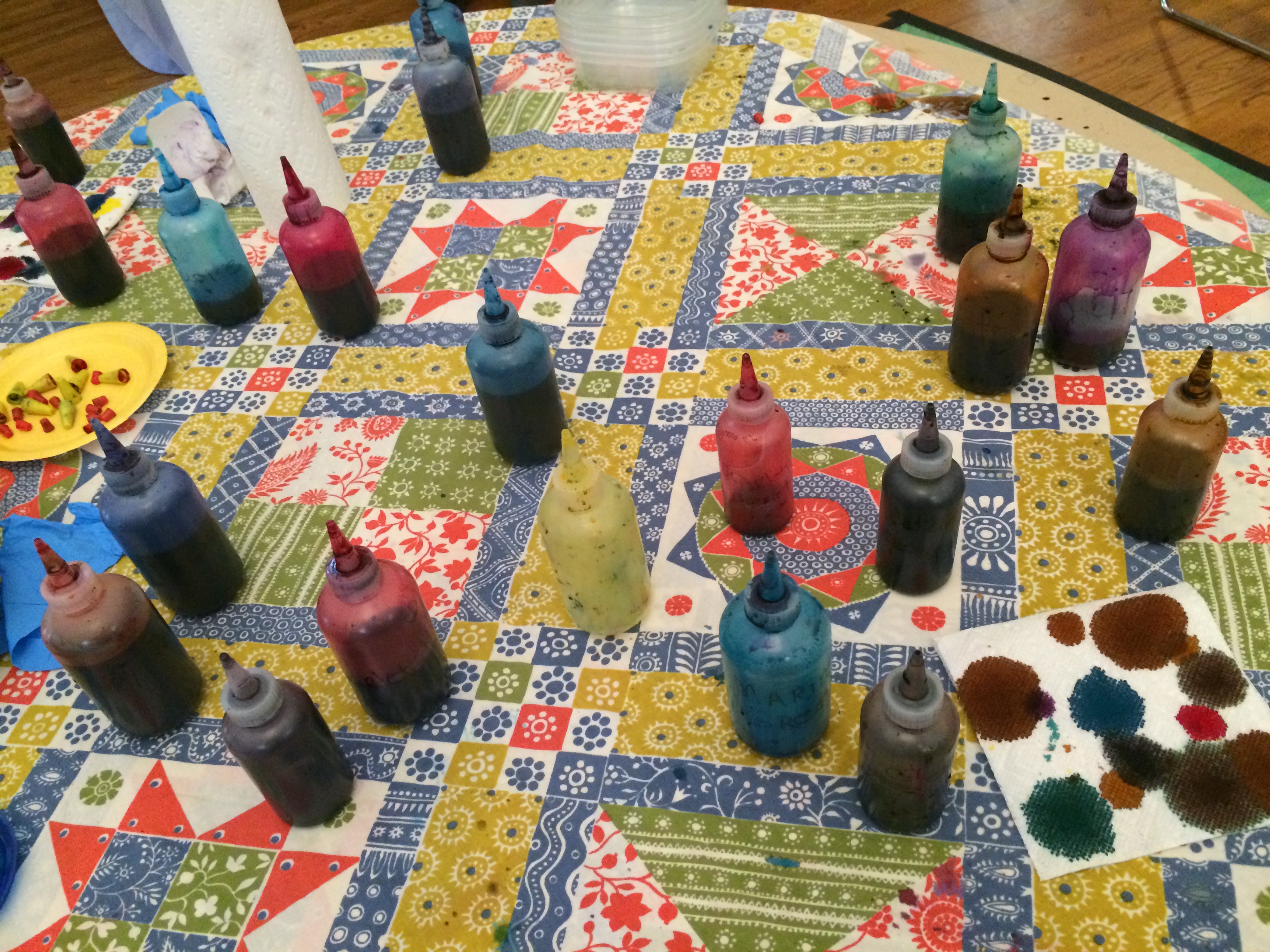 Dyeing Silk Scarves, December 2014